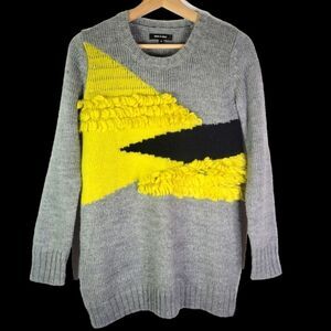 Tout Ā Coup Grey And Yellow Relief Design Knit Sweater